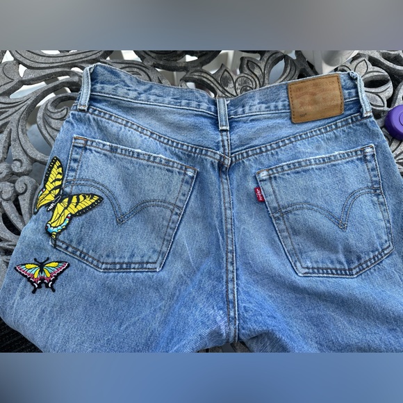 Levi’s White Oak Cone Denim, Red Tag 501 Jean with 2 Butterflies on Leg - Picture 5 of 15